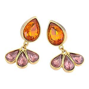 New Gold Tone Drop Earrings Amber Purple Teardrop Dangle - 2I
